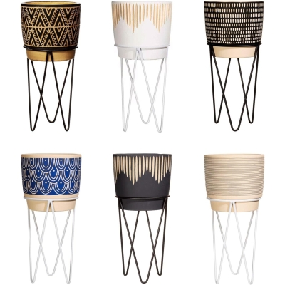 Assorted Decorative Planters with Wire Stand Set