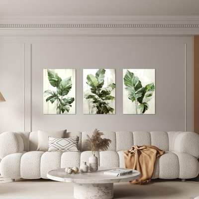3 Panel Canvas Wall Art Modern Tropical Plants