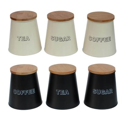 Conical Shaped Metal Kitchen Storage Canisters with Bamboo Lids