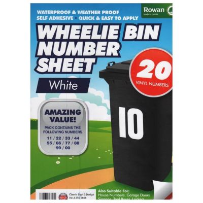 Self Adhesive Water Proof Wheelie Bin Numbers Stickers