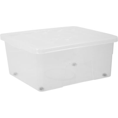 Stackable Plastic Wheeled Storage Box with Clear Lids