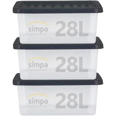28L Stackable Underbed Plastic Storage Box with Clear Lid 