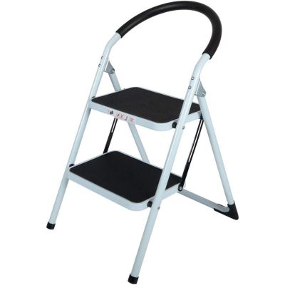 Foldable 2 Step Ladder Stepladder Non Slip Tread Safety Steel