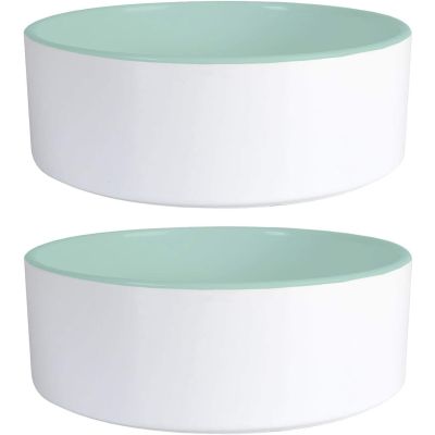 Chunky White/Green Ceramic Dog Bowls