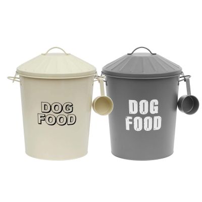 Metal Vintage Retro Styled Dry Dog Food Storage Bin Container With Scoop