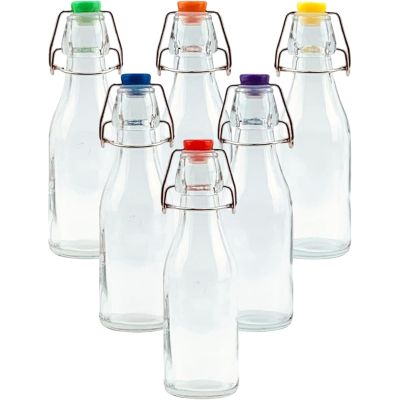 Vintage Style Clear Glass Bottles with Assorted Colour Swing Top Lids