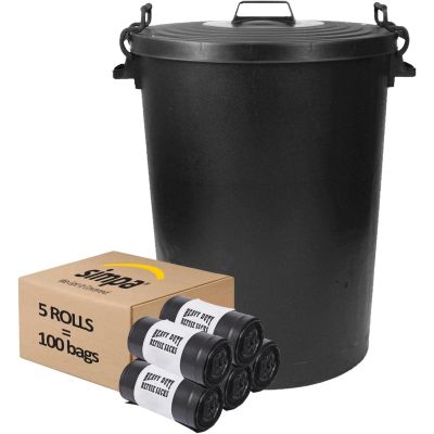 110L Plastic Dustbin with Locking Lid & 100PC Bin Liner