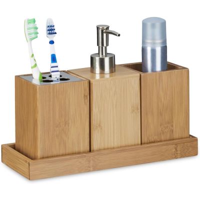 Simpa 4PC Bamboo Bathroom Accessory Set