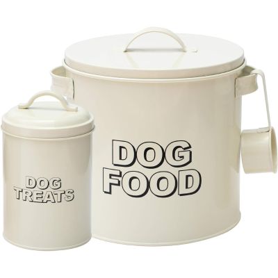 Retro Vintage Styled Antique Cream 3PC Round Metal Dog Food Storage Sets