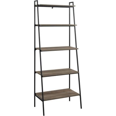 WE Furniture 72" Metal and Wood Ladder Shelving Unit - Grey Wash