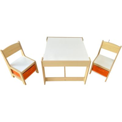 simpa Children's Wooden Desk & Set of 2 Storage Drawer Chairs