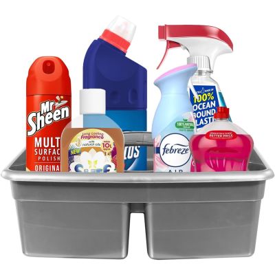 Silver Plastic Caddy Basket Tray with Handle