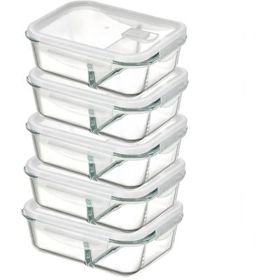 Meal Prep Glass Food Storage Containers 5 Pack with Snap Lock Leakproof Lids