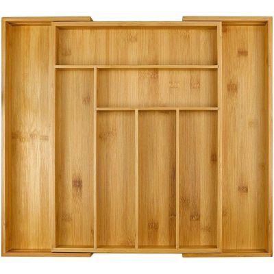 Natural Bamboo Expandable Cutlery Tray Utensils Holder Storage Drawer Organiser