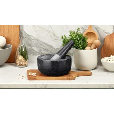 Solid Premium Black Granite Stone Mortar & Pestle Set