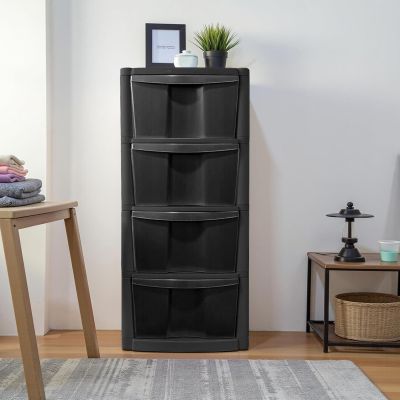 Black Plastic 4 Drawer Modular Storage Tower Chest Unit