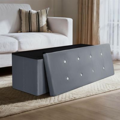Fold Flat Velvet Ottoman Storage with Cushion