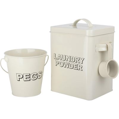 Laundry Washing Powder Metal Storage Box with Peg Bucket Set