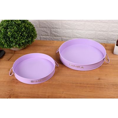 Round Metal Colour Serving Trays Set with Handles