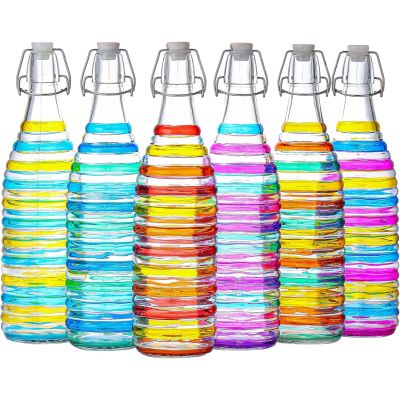 Traditional Vintage Style Glass Bottles Multicolour Stripes