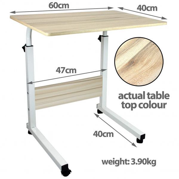 23.6 Inches Mobile Laptop Desk Adjustable Side Table Computer Stand For Bed Sofa White Maple