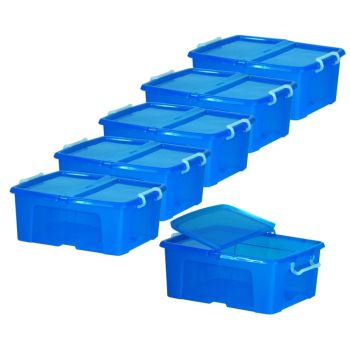 24 Litre Blue Stackable Plastic Storage Boxes - Set Of 5