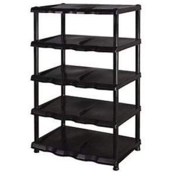 Black Plastic Shelving Storage Shoe Rack Unit Organiser -5 Tier