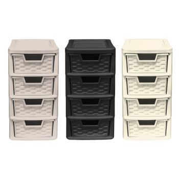 4 Drawer Small Rattan Tower Unit