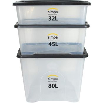 3 Piece Mixed Sizes Stackable Plastic Storage Boxes