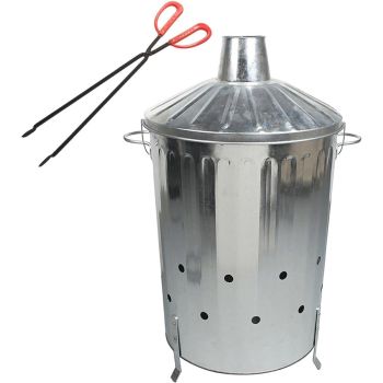 Galvanised Incinerator with Safety Fire Pit Tongs