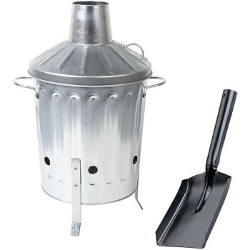 Metal Incinerator Fire Burning Bin for Wood Paper Leaves + Free Ash Shovel