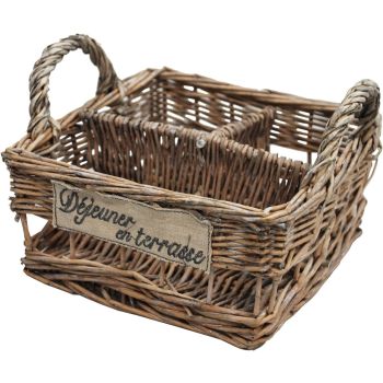 Rustic 'Dejeuner en Terrasse' Flatware Cutlery Condiments Napkin Storage Caddy Serving Baskets