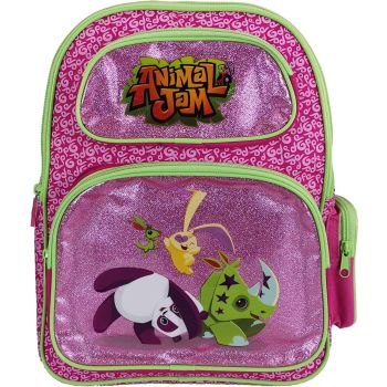 Animal Jam Junior Glitter Backpack Large Pink & Green Bag with Glitter Finish 