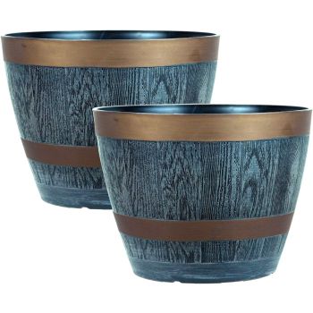 Rustic Style Dark Grey Plastic Half Barrel Cask Planters