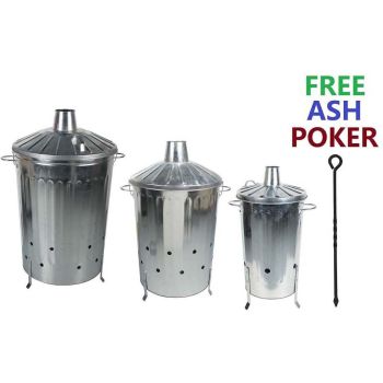 Incinerator Fire Burning Bin With Lid + Free Ash Poker