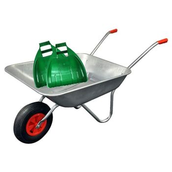 65 Litre Galvanised Wheelbarrow With Large Plastic Leaf Grabber Set